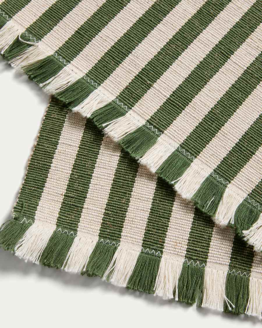 Daltan set of 2 green striped cotton jute placemats 35 x 50cm