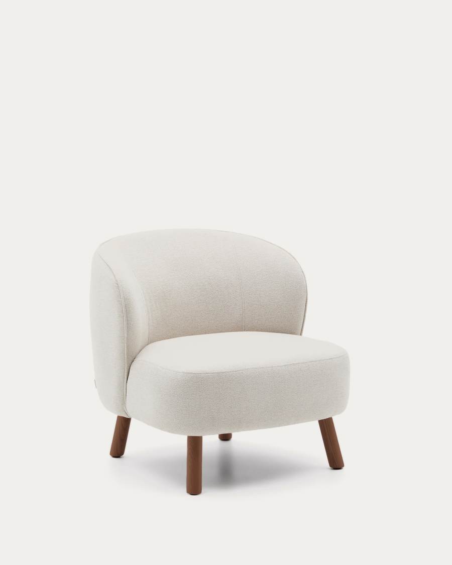 Ulit armchair in beige chenille with solid ash wood legs with walnut finish