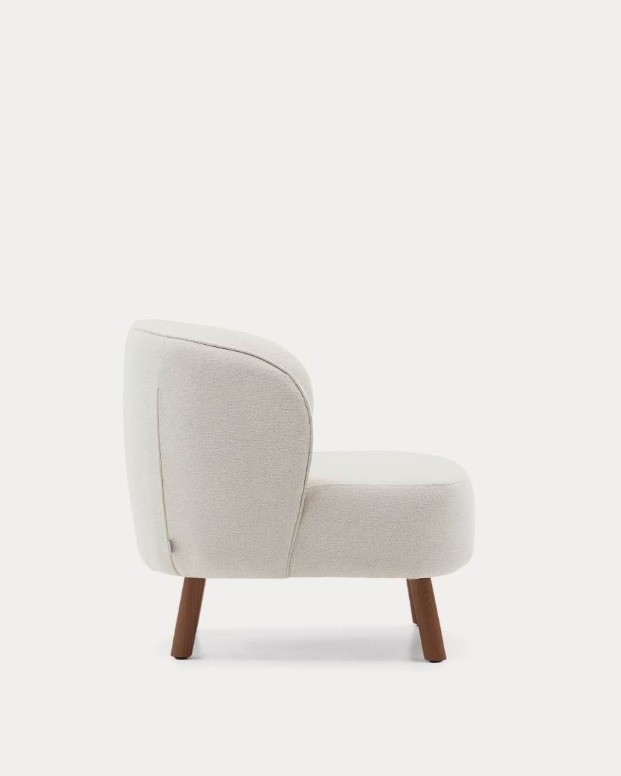 Ulit armchair in beige chenille with solid ash wood legs with walnut finish