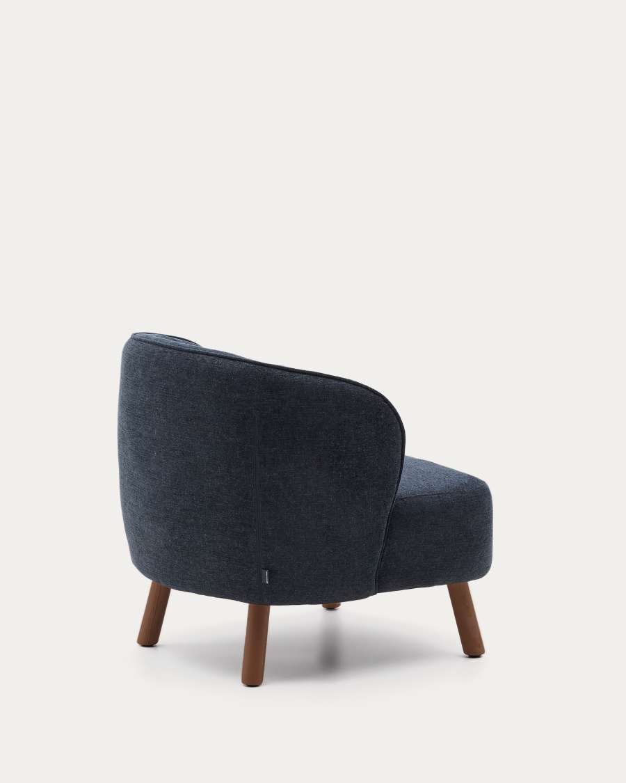 Ulit armchair in blue-grey chenille with solid ash wood legs with walnut finish