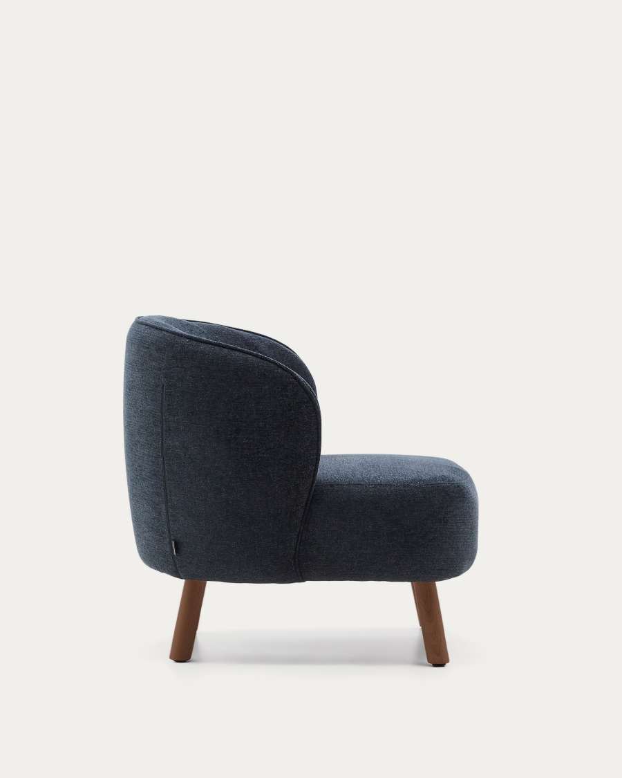 Ulit armchair in blue-grey chenille with solid ash wood legs with walnut finish
