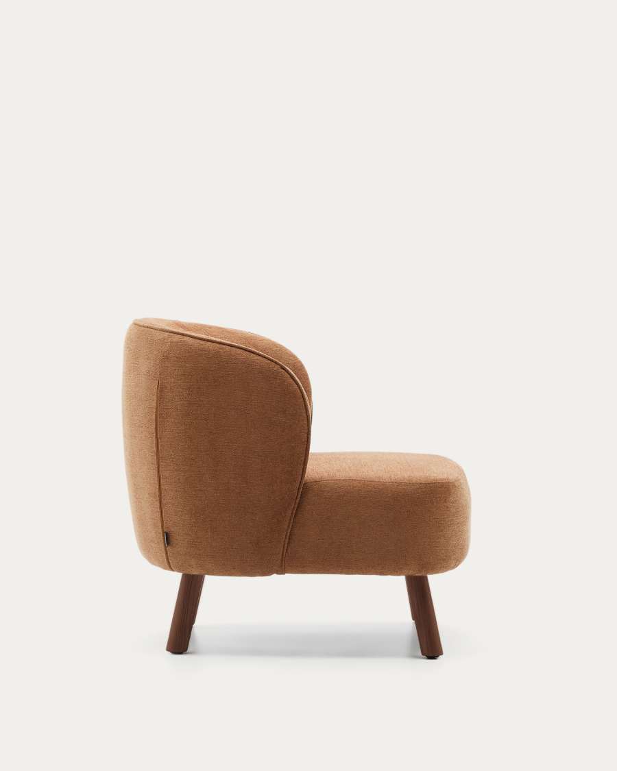 Ulit armchair in terracotta chenille with solid ash wood legs with walnut finish