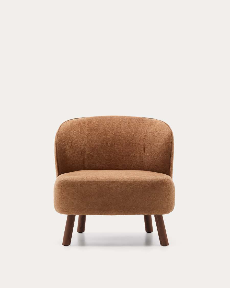 Ulit armchair in terracotta chenille with solid ash wood legs with walnut finish