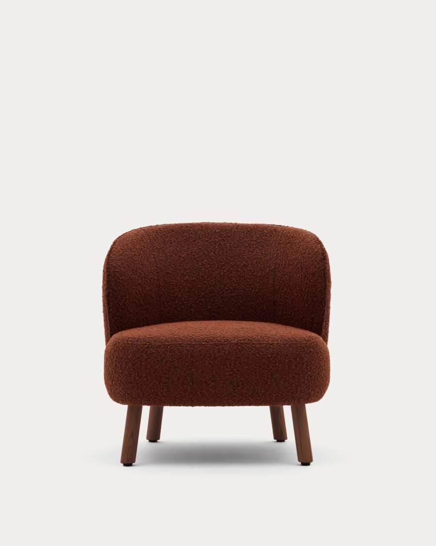 Ulit armchair in terracotta bouclé with solid ash wood legs in a walnut finish
