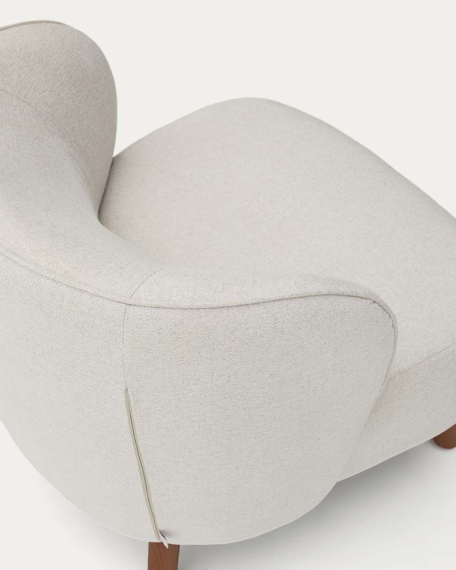 Ulit armchair in beige chenille with solid ash wood legs with walnut finish