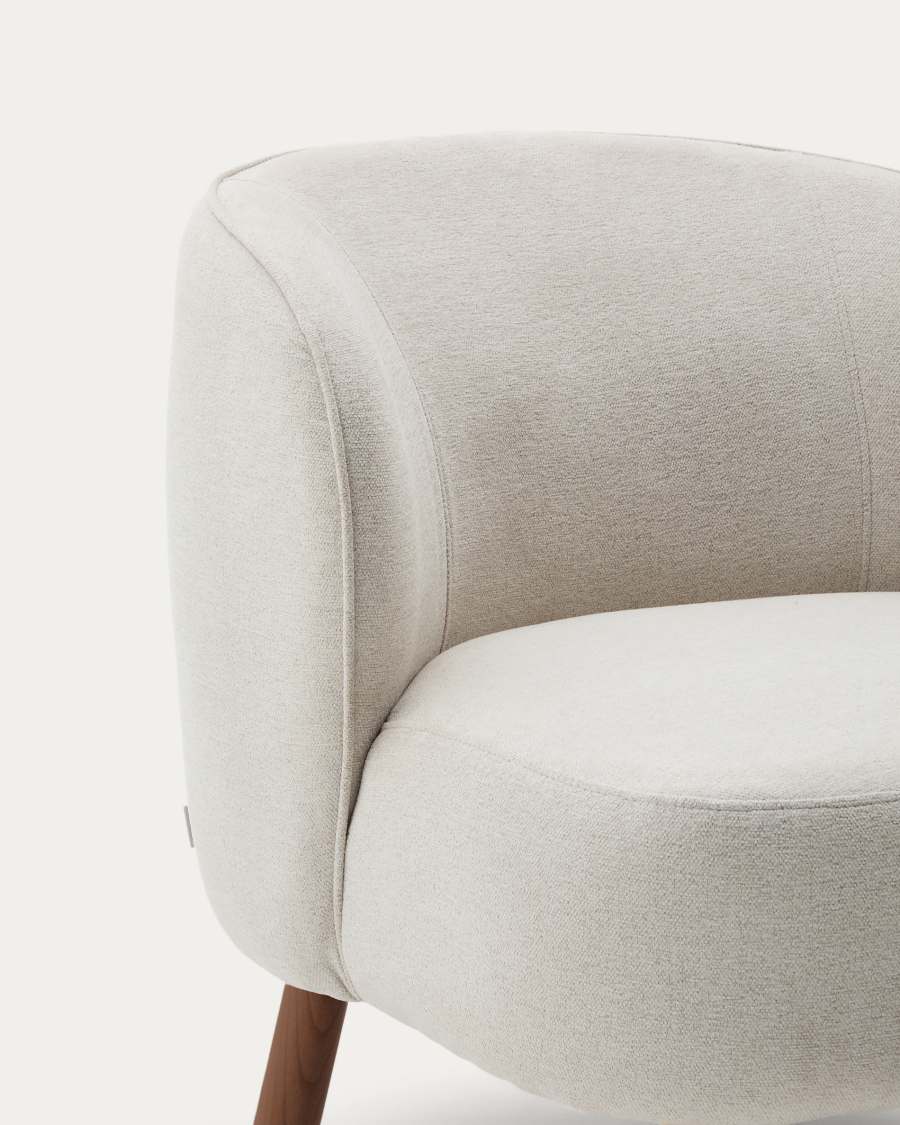Ulit armchair in beige chenille with solid ash wood legs with walnut finish