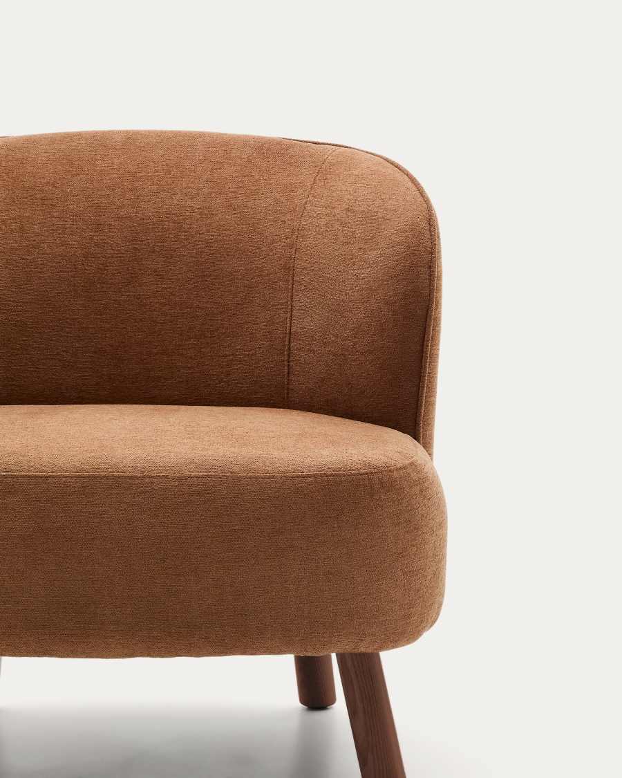Ulit armchair in terracotta chenille with solid ash wood legs with walnut finish