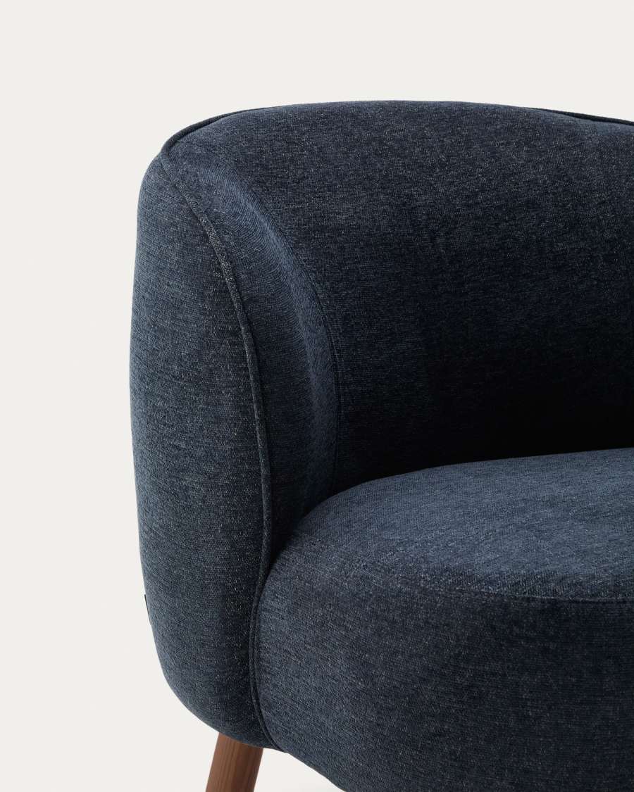 Ulit armchair in blue-grey chenille with solid ash wood legs with walnut finish