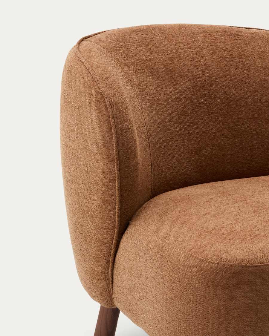 Ulit armchair in terracotta chenille with solid ash wood legs with walnut finish