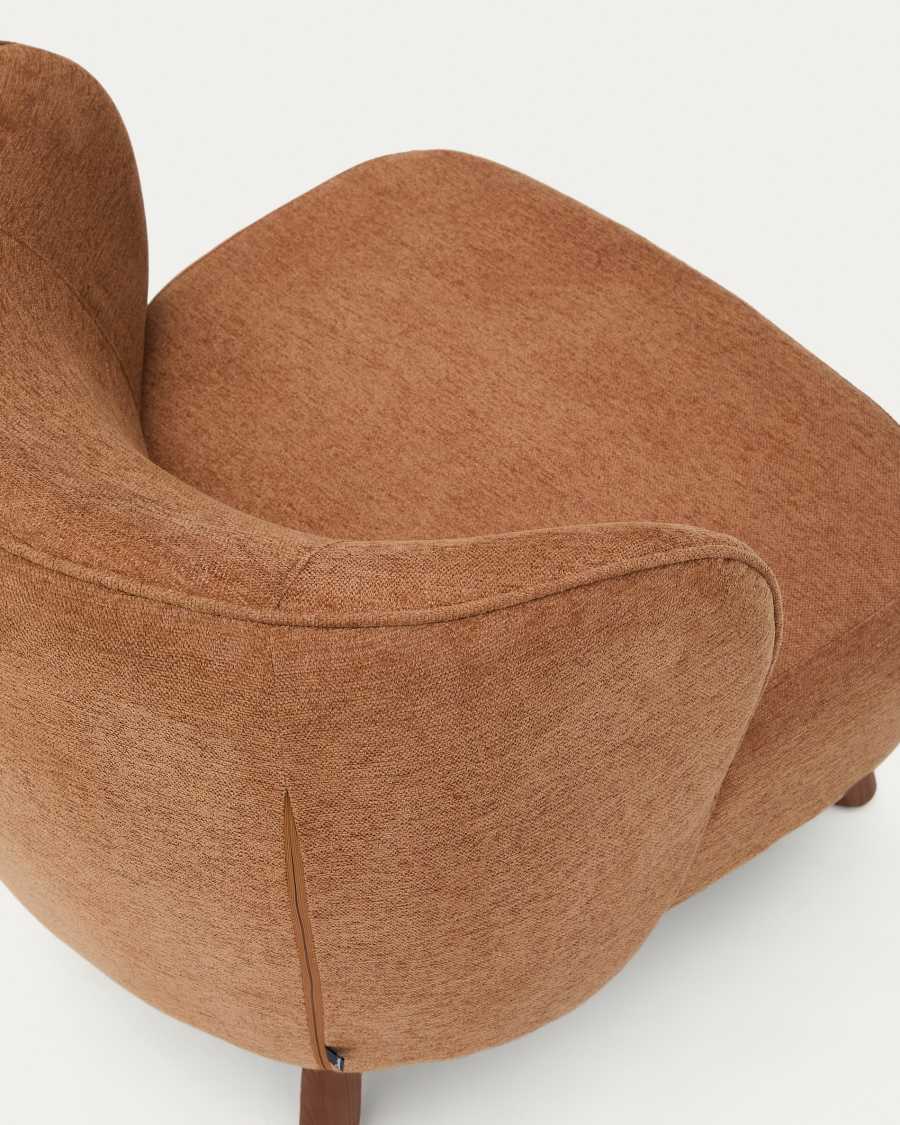 Ulit armchair in terracotta chenille with solid ash wood legs with walnut finish