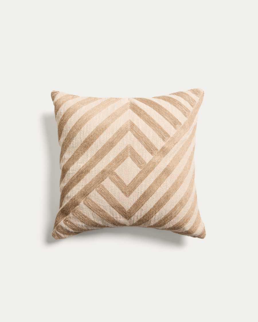 Silume ecru cotton cushion cover with beige jute embroidery 45 x 45cm