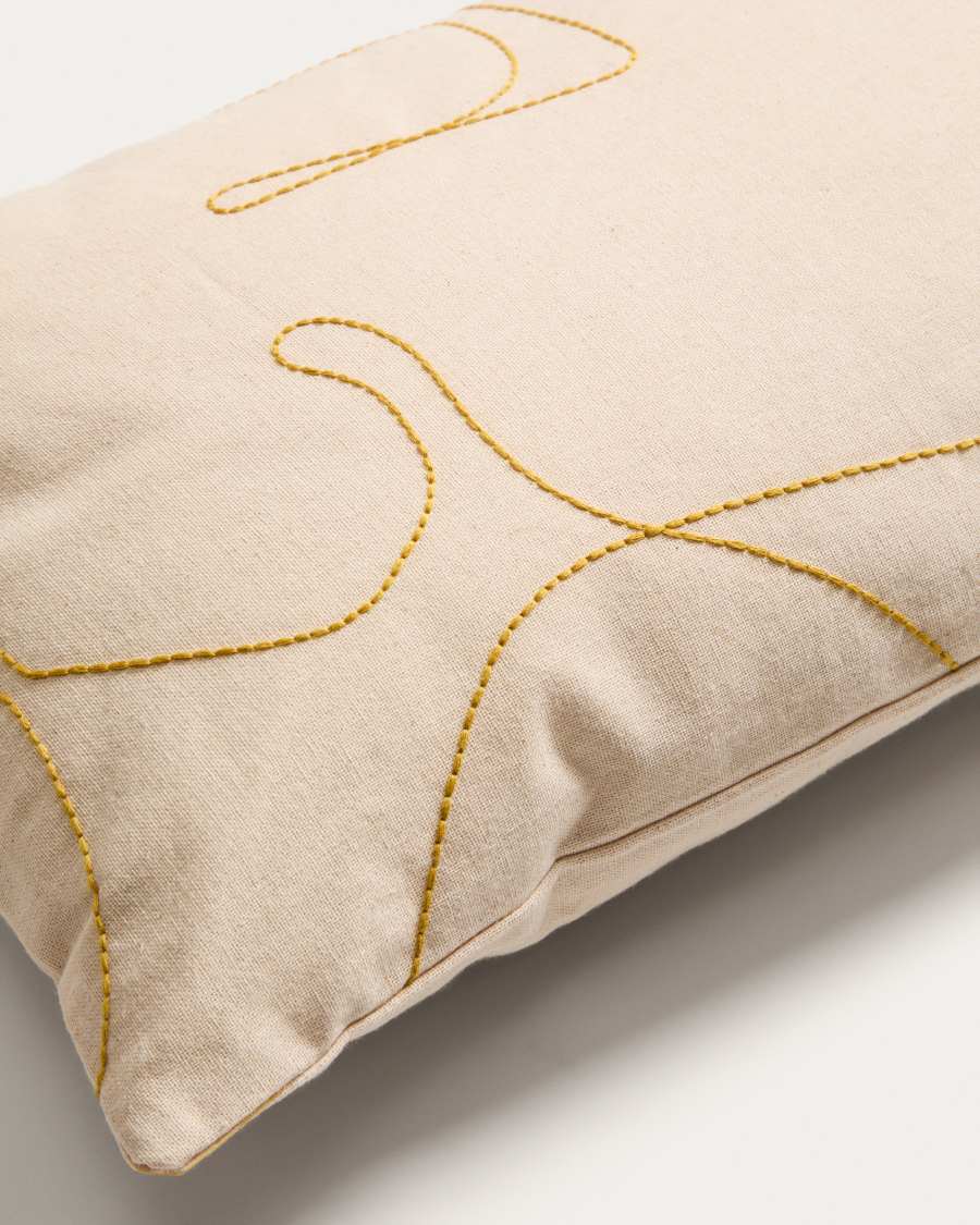 Dibel ecru cotton cushion cover with yellow embroidery detail 30 x 50cm