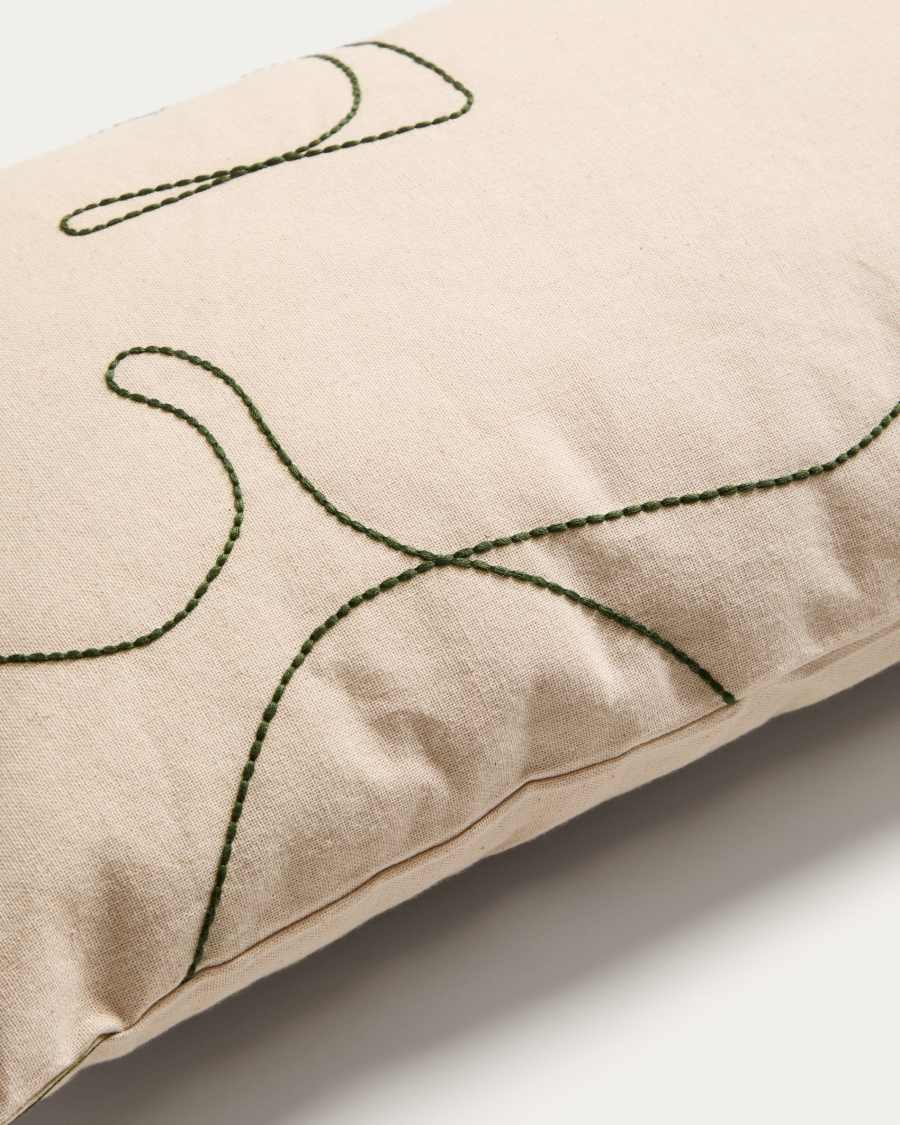 Dibel ecru cotton cushion cover with green embroidery detail 30 x 50cm