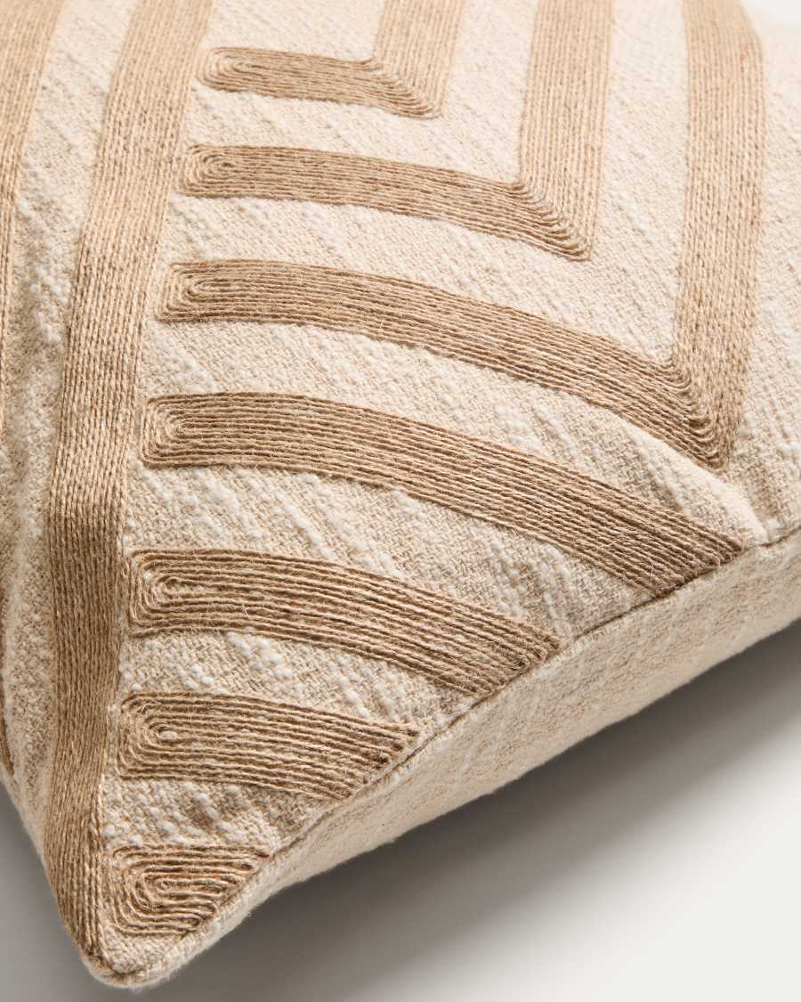 Silume ecru cotton cushion cover with beige jute embroidery 45 x 45cm