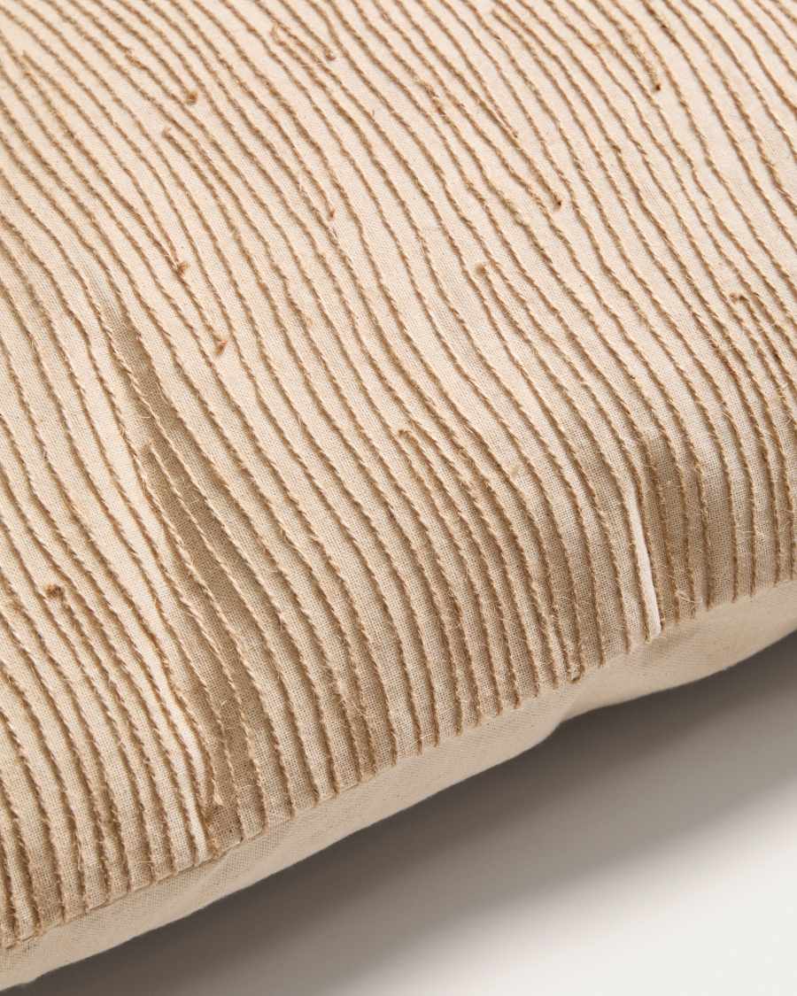 Belae ecru cotton cushion cover with beige jute embroidery 40 x 60cm