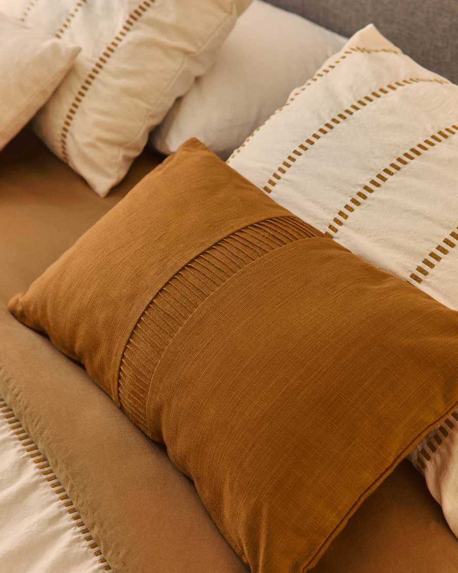Luadia cotton cushion cover with orange pleated detail 30 x 50cm