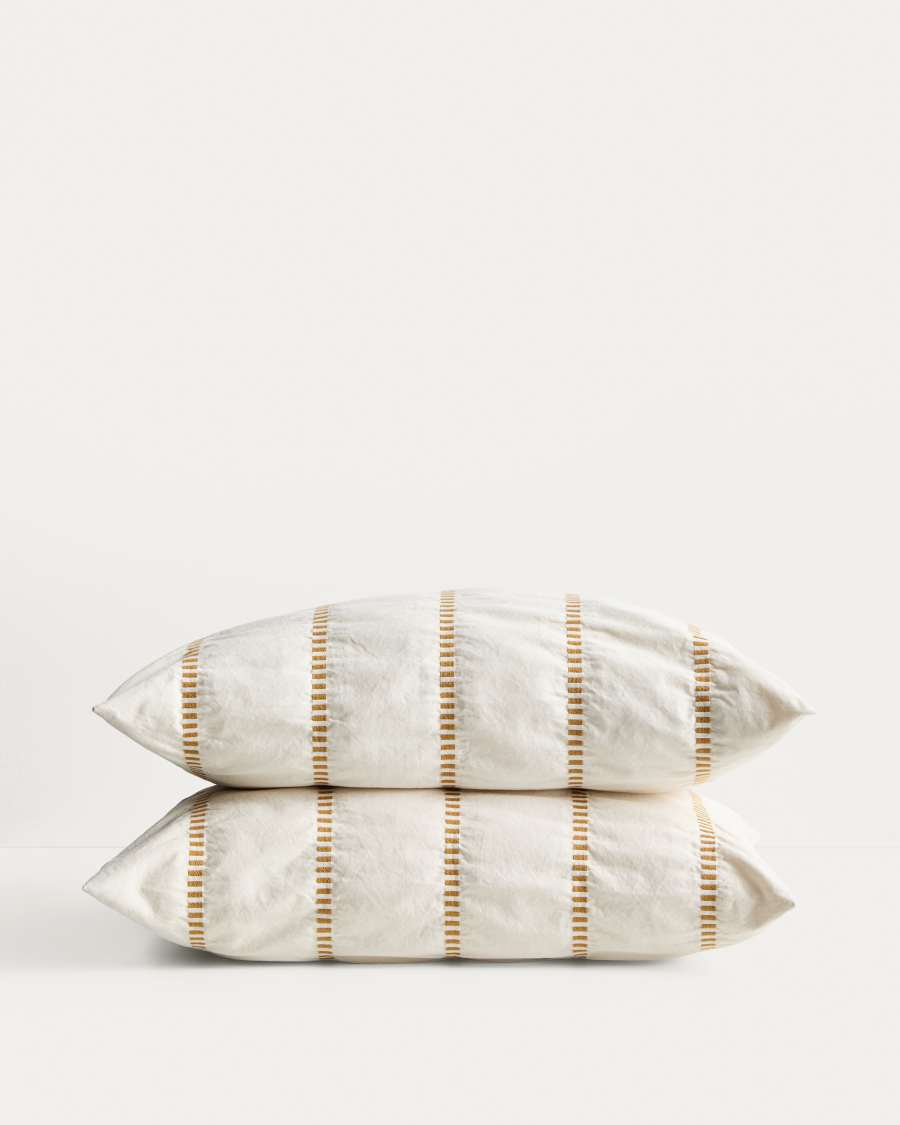Lidala set of 2 mustard striped 100% cotton jacquard cushion covers 40 x 60cm