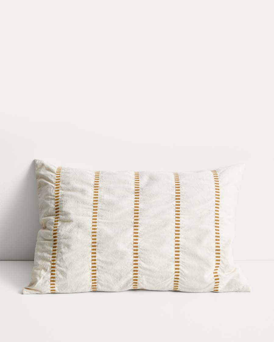 Lidala set of 2 mustard striped 100% cotton jacquard cushion covers 40 x 60cm