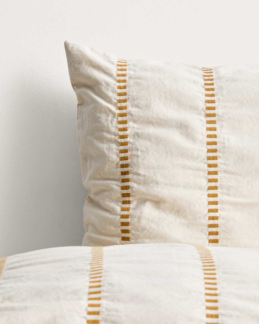 Lidala set of 2 mustard striped 100% cotton jacquard cushion covers 40 x 60cm