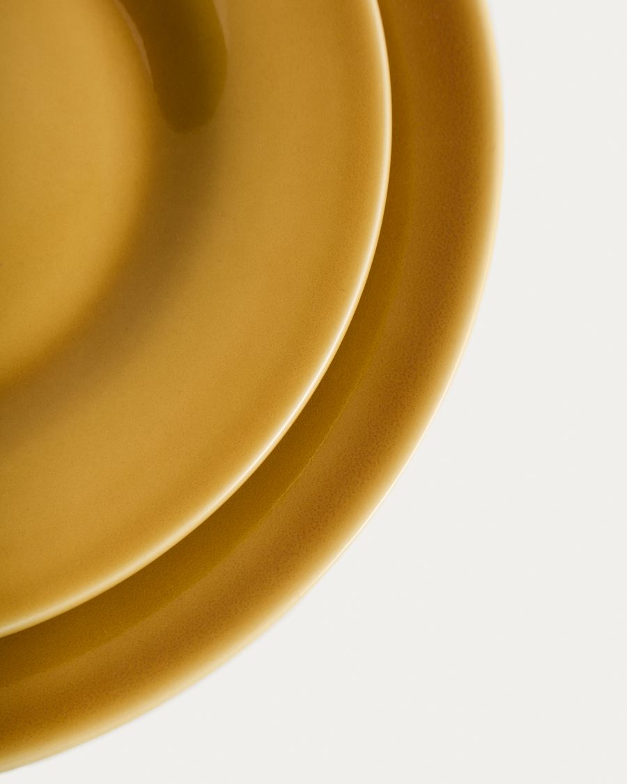 Flacher Teller Selune aus Keramik in Gelb