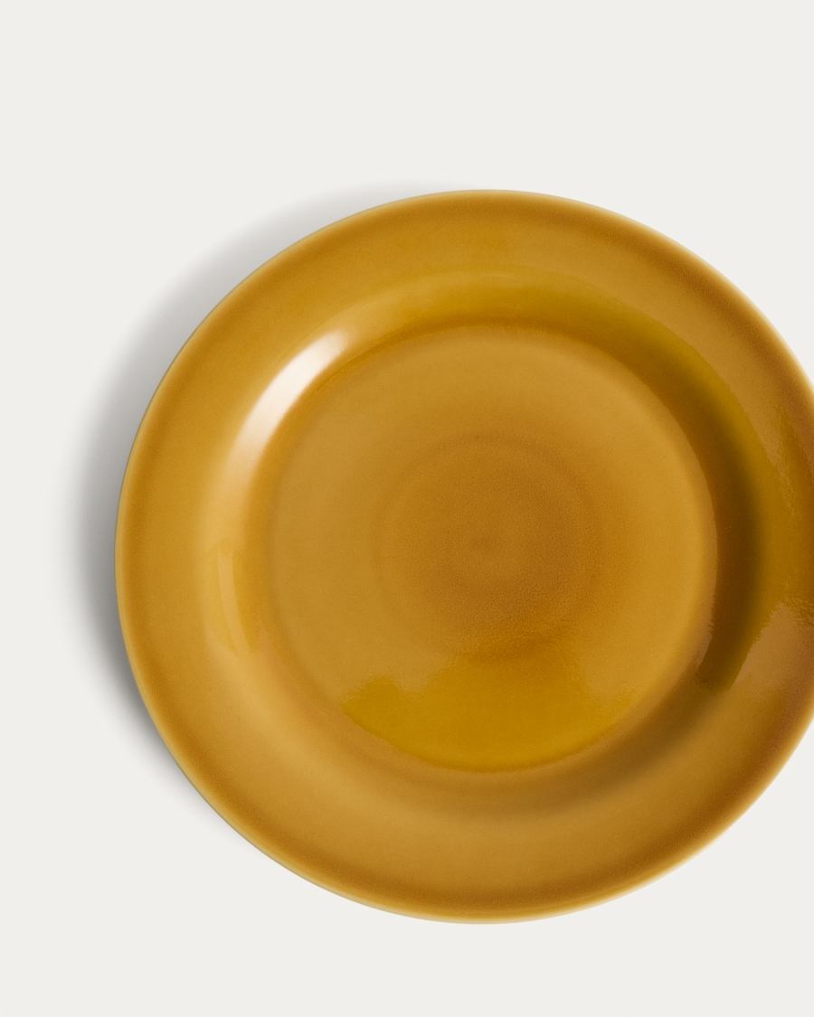 Flacher Teller Selune aus Keramik in Gelb