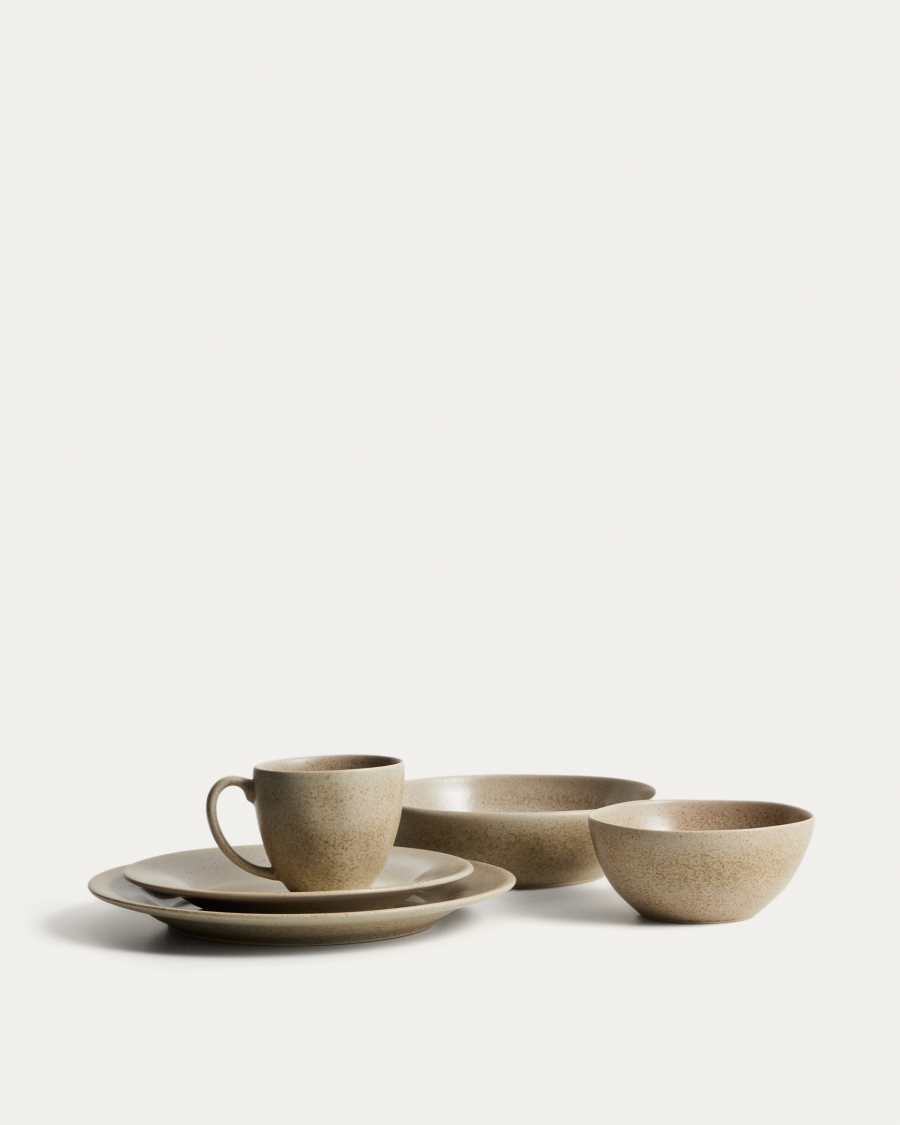 Flacher Teller Sarel aus Keramik in Beige