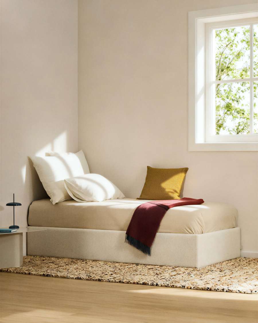 Sommier coffre déhoussable Nelzi en chenille écrue pour matelas de 90 x 200 cm FSC 100 %