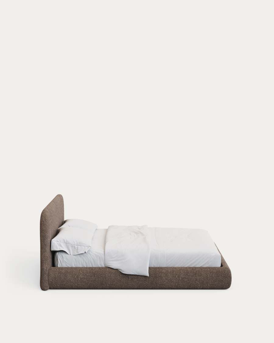 Martina bed with removable cover in brown bouclé fabric for 160 x 200cm mattress FSC Mix Credit