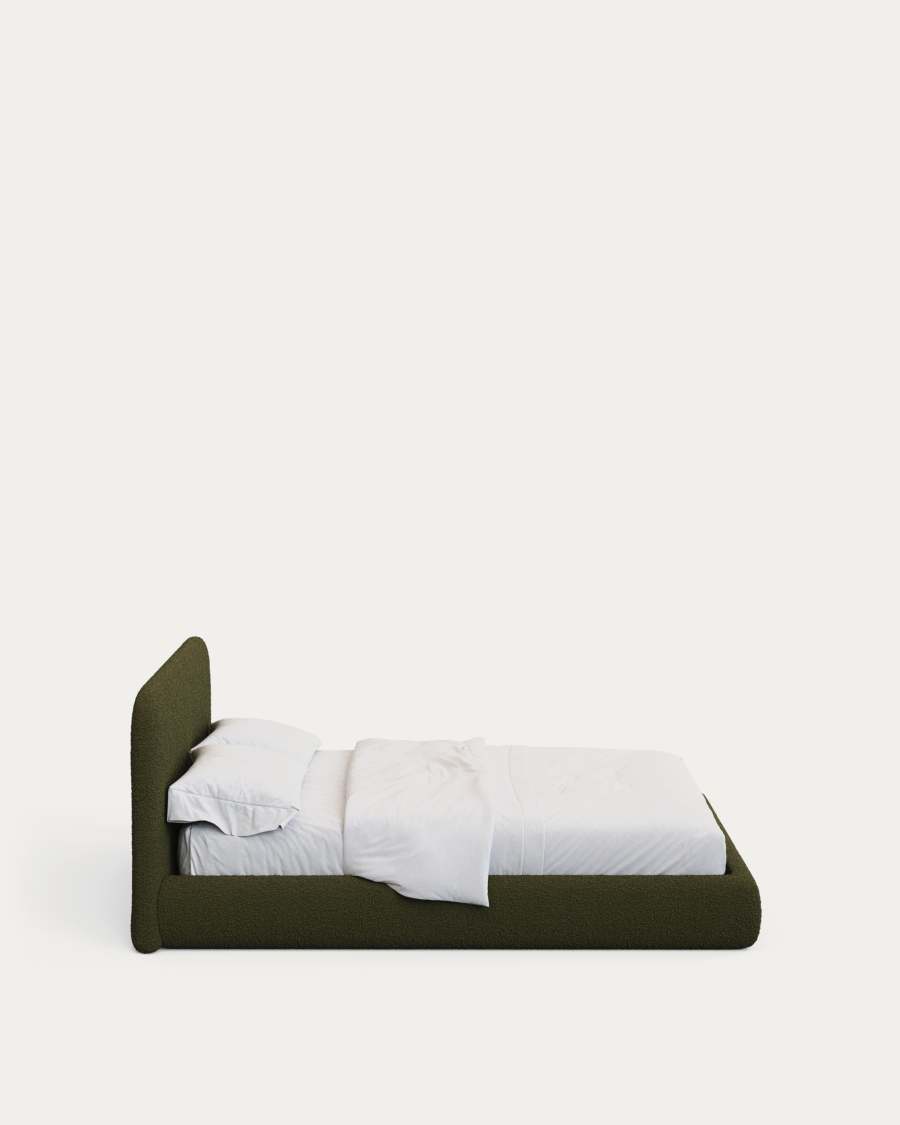 Martina bed with removable cover in dark green bouclé fabric for 180 x 200cm mattress FSC Mix Credit