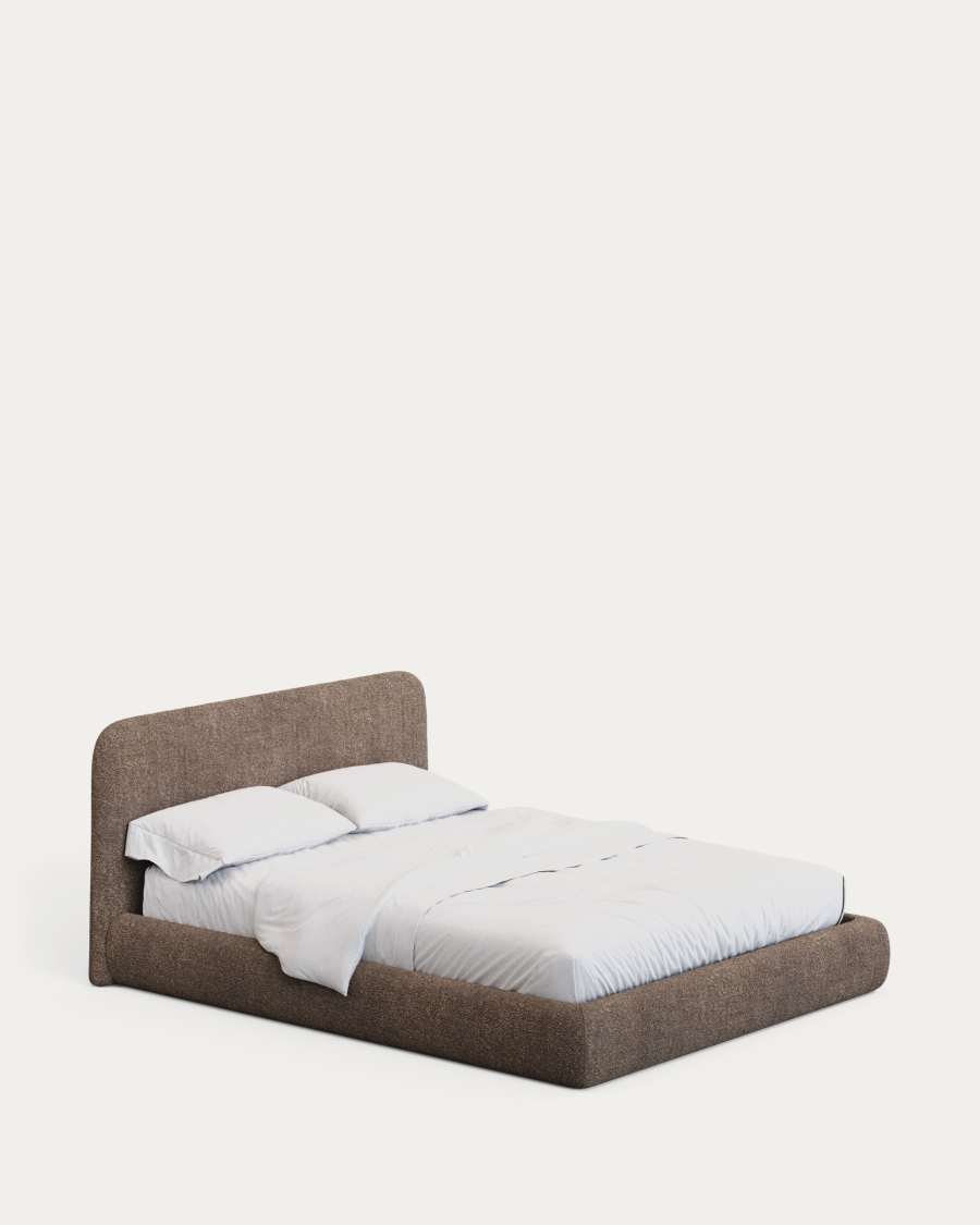 Martina bed with removable cover in brown bouclé fabric for 180 x 200cm mattress FSC Mix Credit