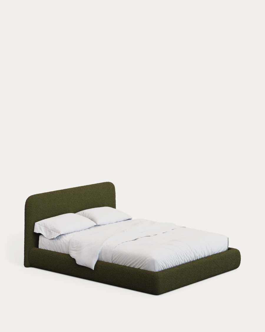 Martina bed with removable cover in dark green bouclé fabric for 180 x 200cm mattress FSC Mix Credit