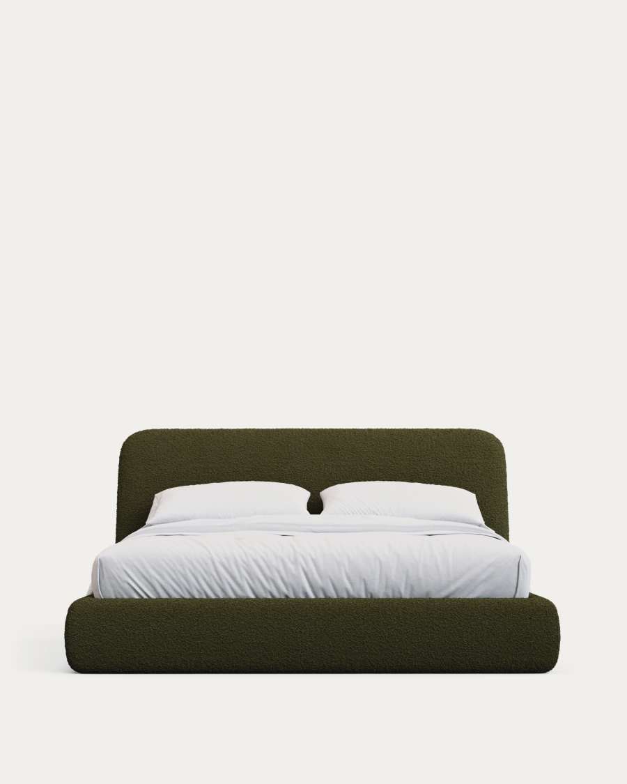 Martina bed with removable cover in dark green bouclé fabric for 160 x 200cm mattress FSC Mix Credit