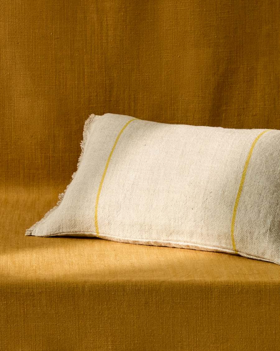 Καλύμμα μαξιλαριού Lidore από μπεζ λινό με κίτρινες ρίγες 30 x 50 εκ.