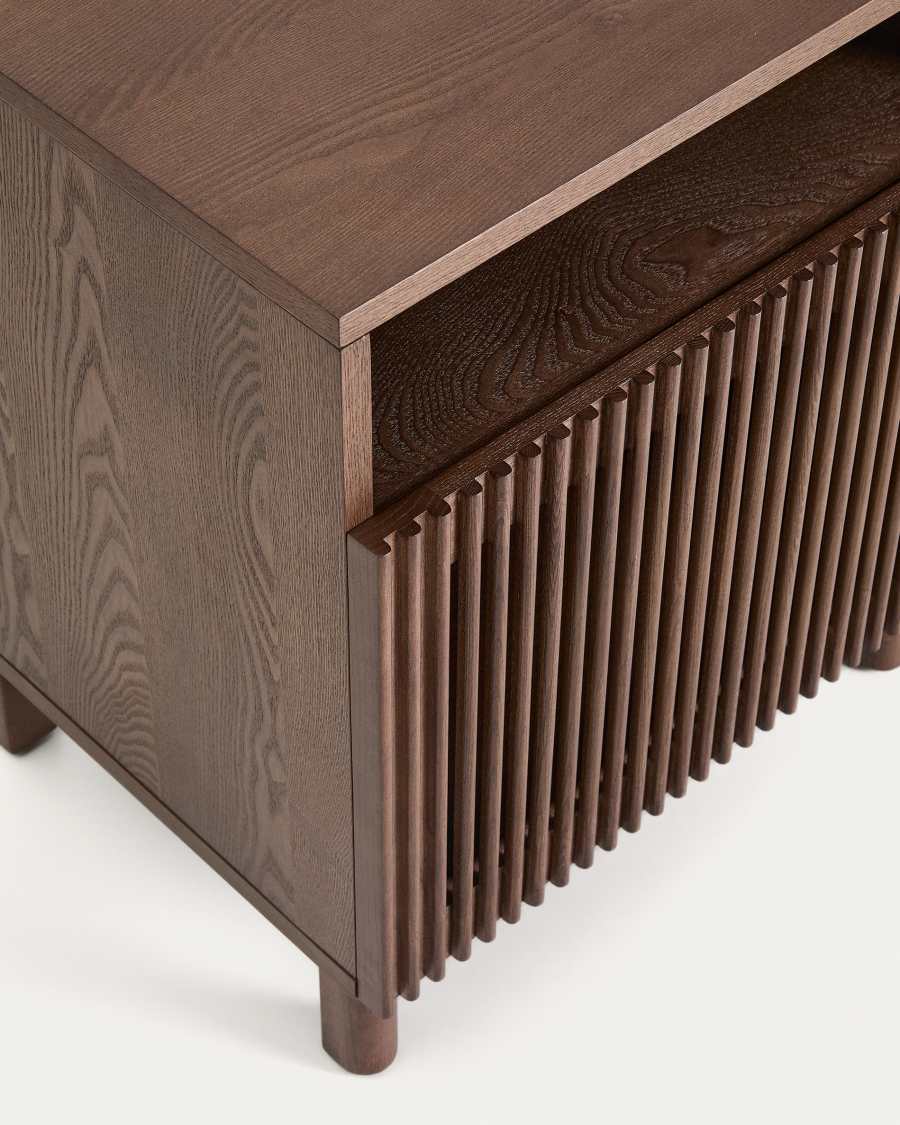 Beyla bedside table in ash veneer and solid ash wood with walnut finish 53 x 62.5cm FSC 100%