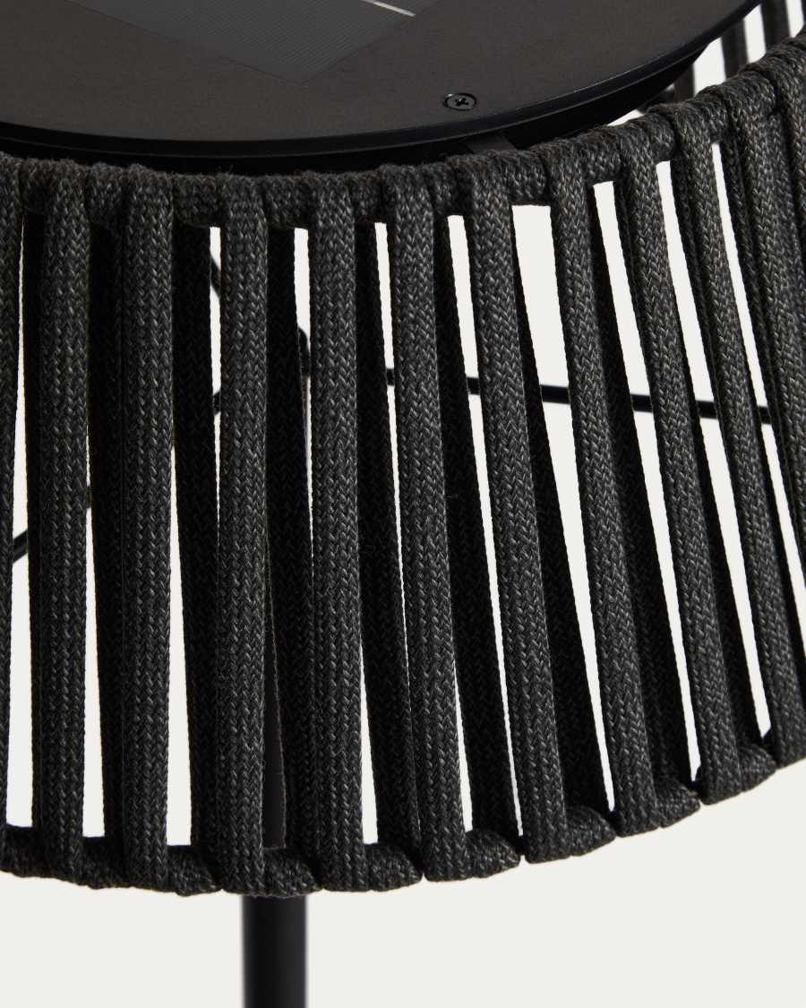 Ηλιακό επιδαπέδιο φωτιστικό εξωτερικού χώρου Aldet με πλακέ σκοινί και μεταλλική μαύρη βάση Ø46 εκ