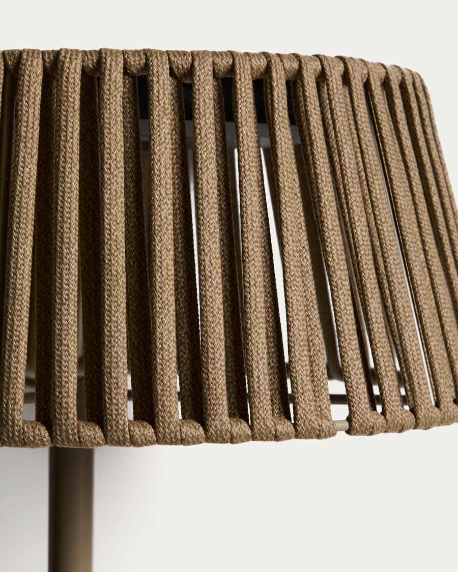 Ηλιακό επιδαπέδιο φωτιστικό εξωτερικού χώρου Aldet με πλακέ σκοινί και μεταλλική μπεζ βάση Ø46 εκ