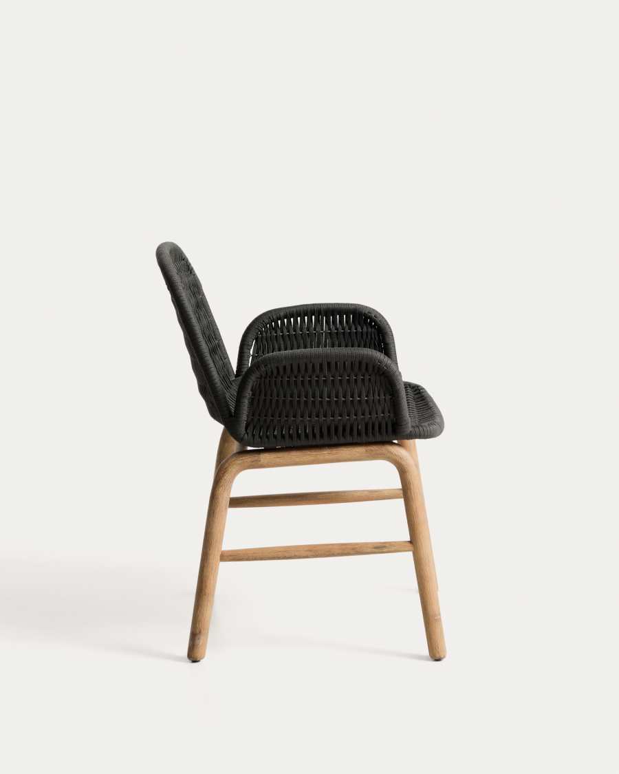 Καρέκλα Alipa με μπράτσα από μασίφ ξύλο ακακίας και σκούρο γκρι σκοινί FSC 100%