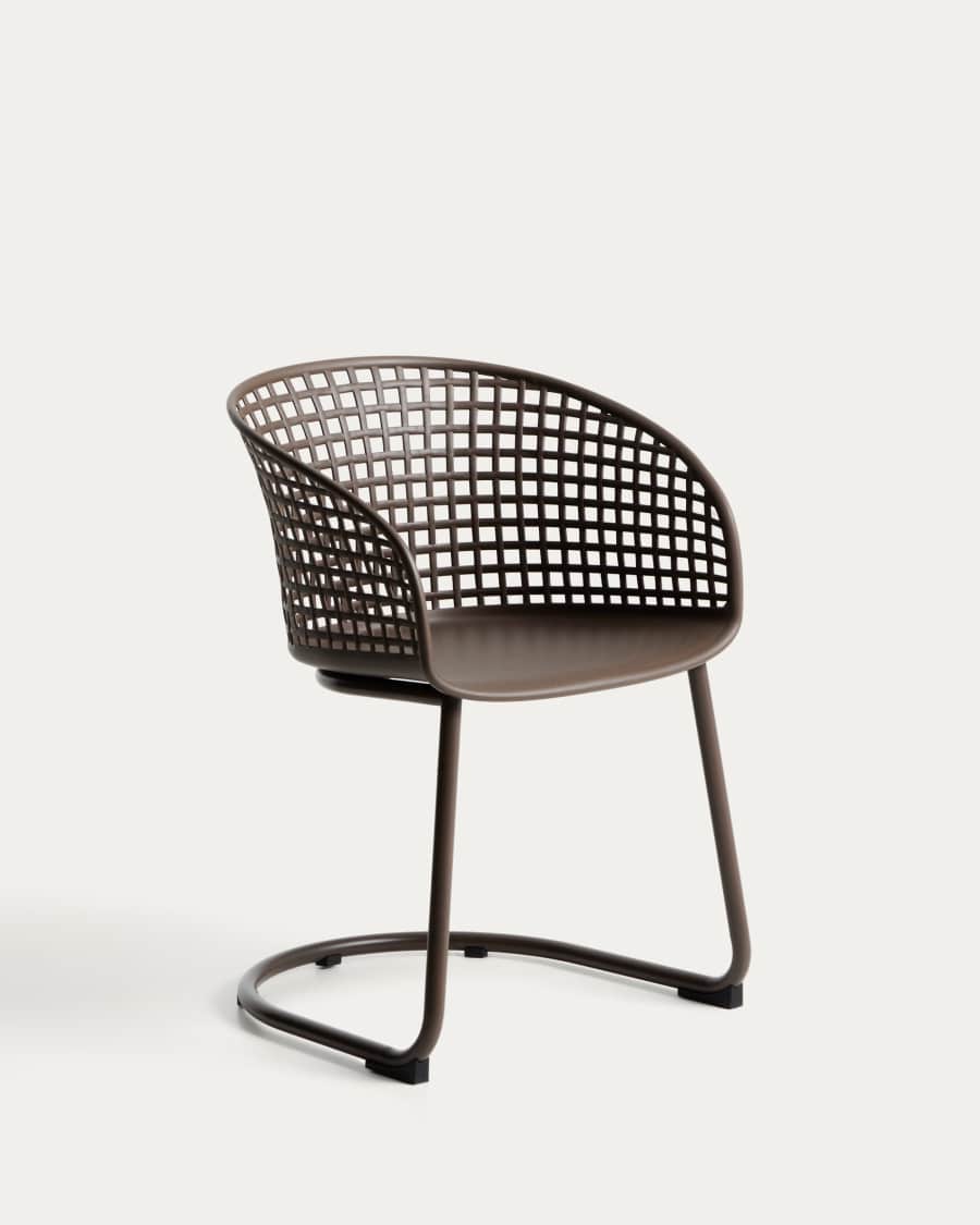 Πλαστική καρέκλα εξωτερικού χώρου Tenaro με ατσάλινο σκελετό, καφέ