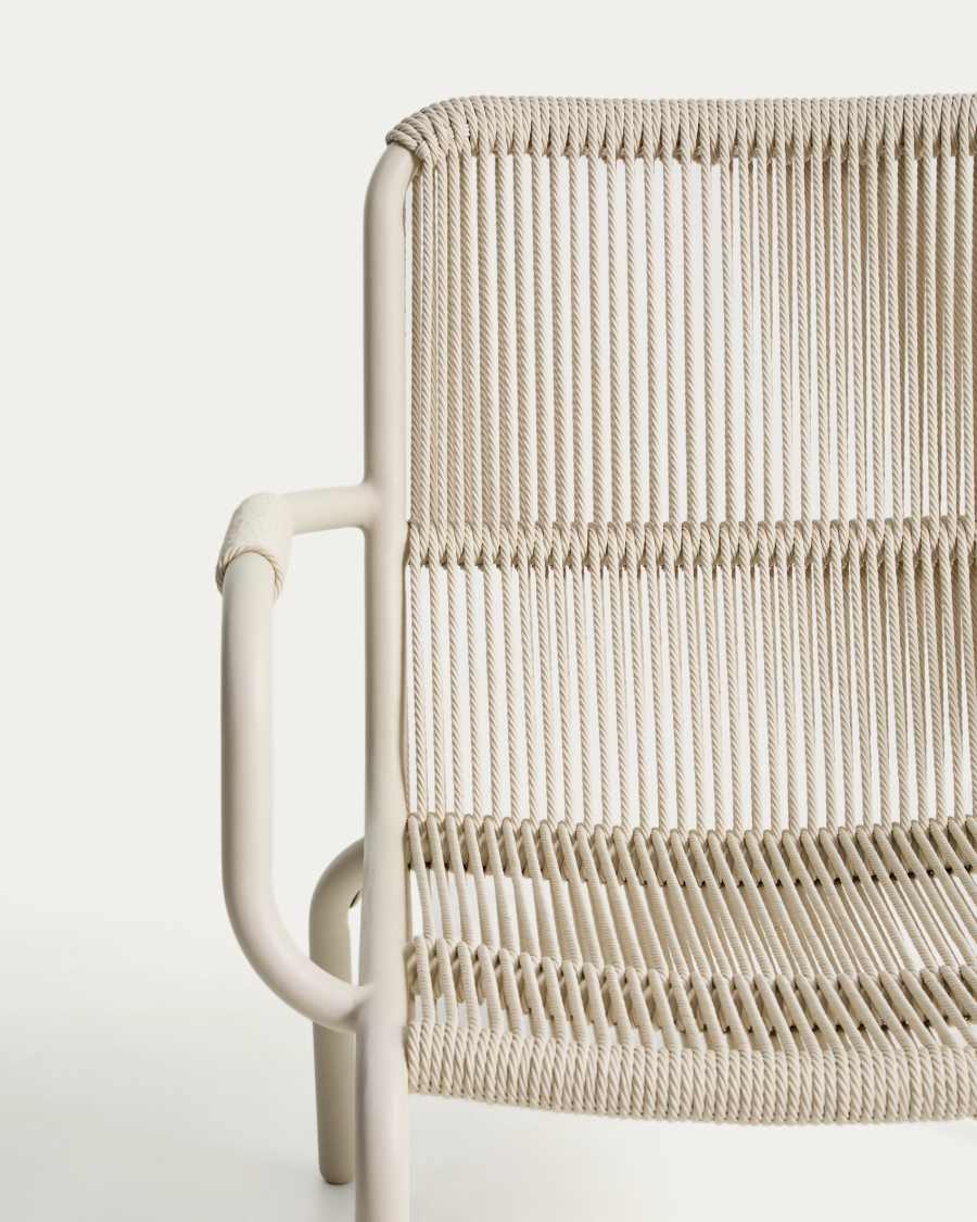 Salis armchair in taupe aluminium and beige synthetic rope cord