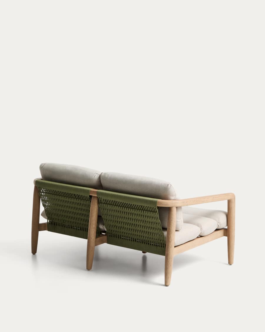 3-Sitzer-Sofa Menfi aus massivem Akazienholz und grünem Seil, 136 cm