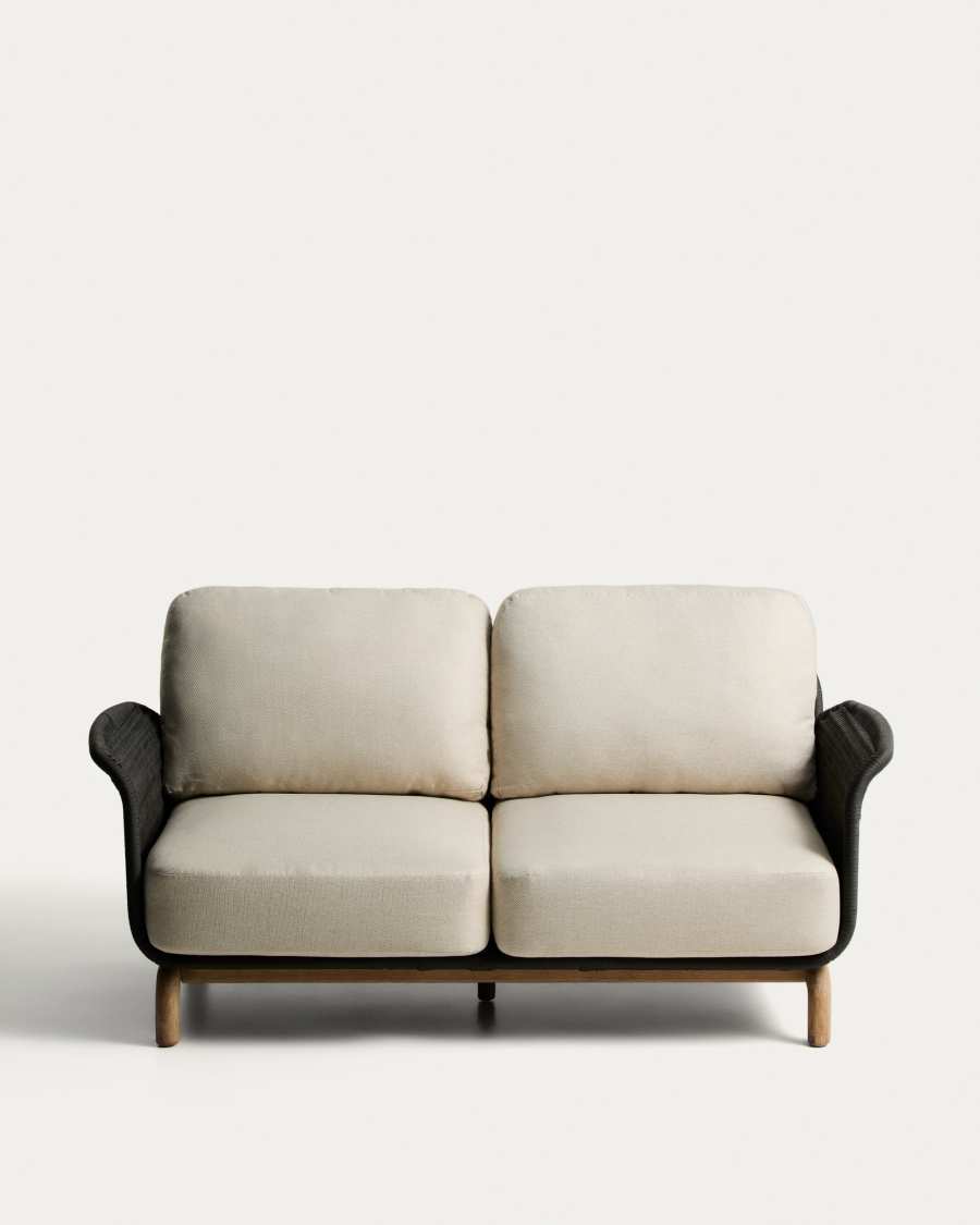 Καναπές 2 θέσεων Alipa από μασίφ ξύλο ακακίας και σκούρο γκρι σκοινί 165 εκ