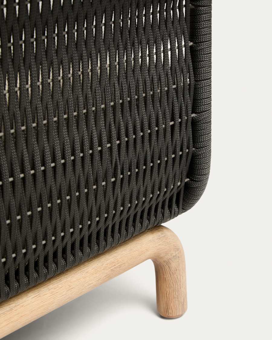 Καναπές 2 θέσεων Alipa από μασίφ ξύλο ακακίας και σκούρο γκρι σκοινί 165 εκ