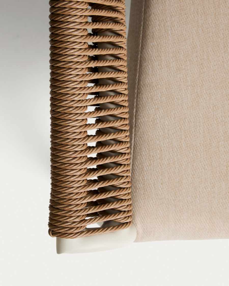 Zuara set with 3-seater sofa, 2 armchairs and outdoor table in ecru aluminium and brown synthetic rope cord