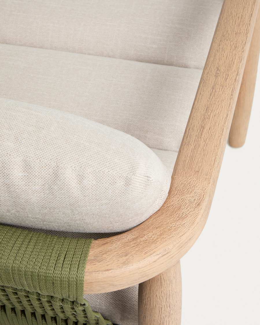 3-Sitzer-Sofa Menfi aus massivem Akazienholz und grünem Seil, 136 cm