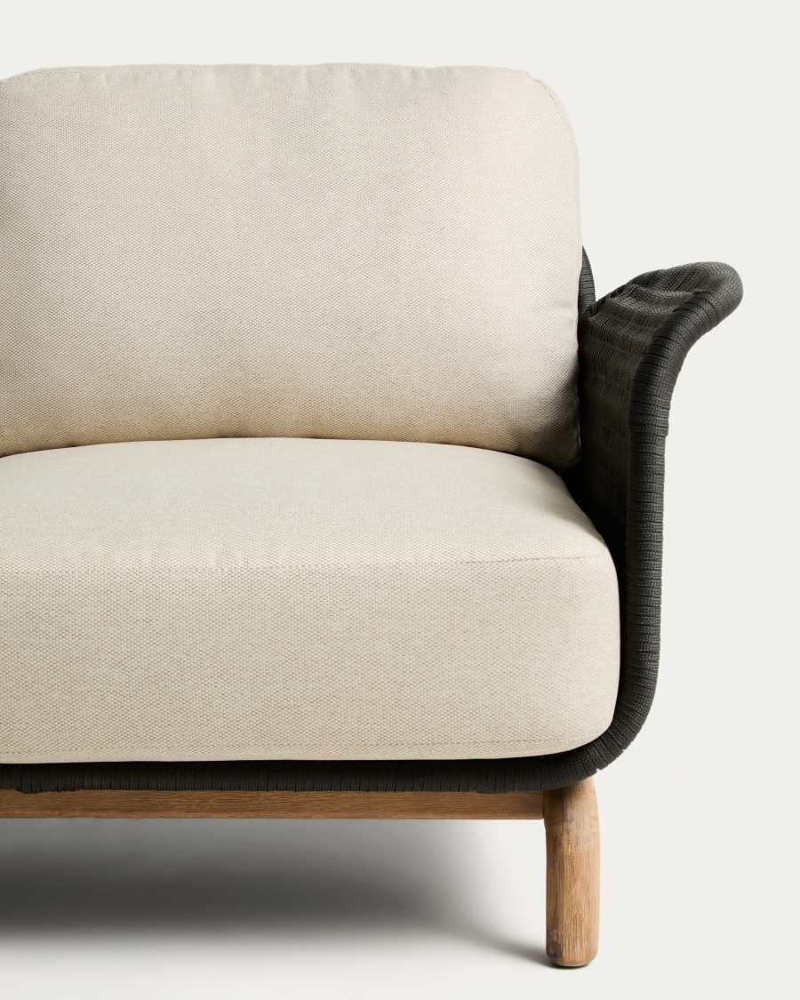 Καναπές 2 θέσεων Alipa από μασίφ ξύλο ακακίας και σκούρο γκρι σκοινί 165 εκ