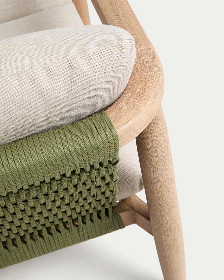 3-Sitzer-Sofa Menfi aus massivem Akazienholz und grünem Seil, 136 cm