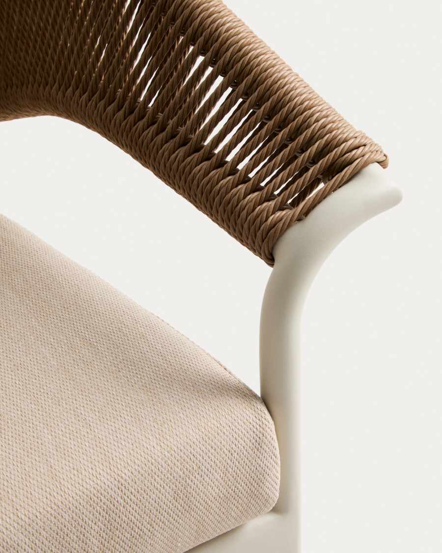 Zuara set with 3-seater sofa, 2 armchairs and outdoor table in ecru aluminium and brown synthetic rope cord