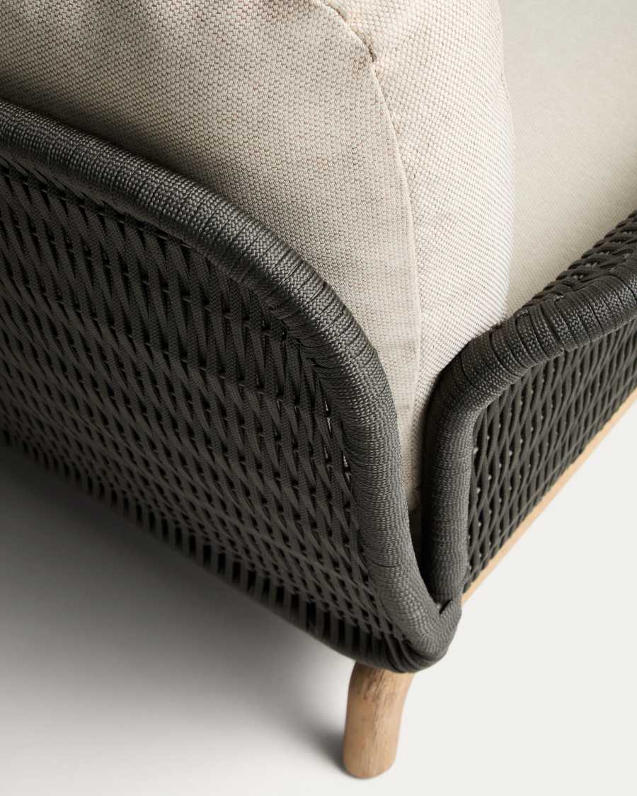 Καναπές 2 θέσεων Alipa από μασίφ ξύλο ακακίας και σκούρο γκρι σκοινί 165 εκ