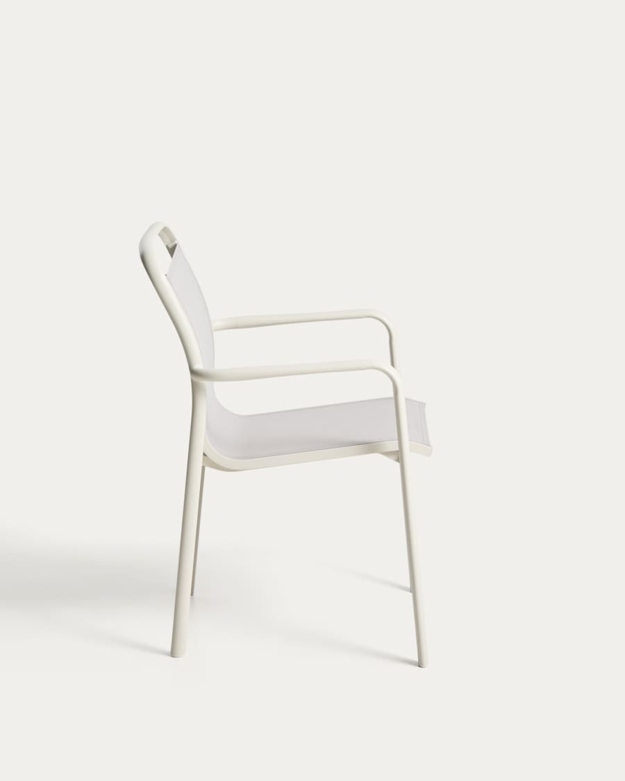 Στοιβαζόμενη καρέκλα Luri από ακατέργαστο αλουμίνιο & μπεζ texteline