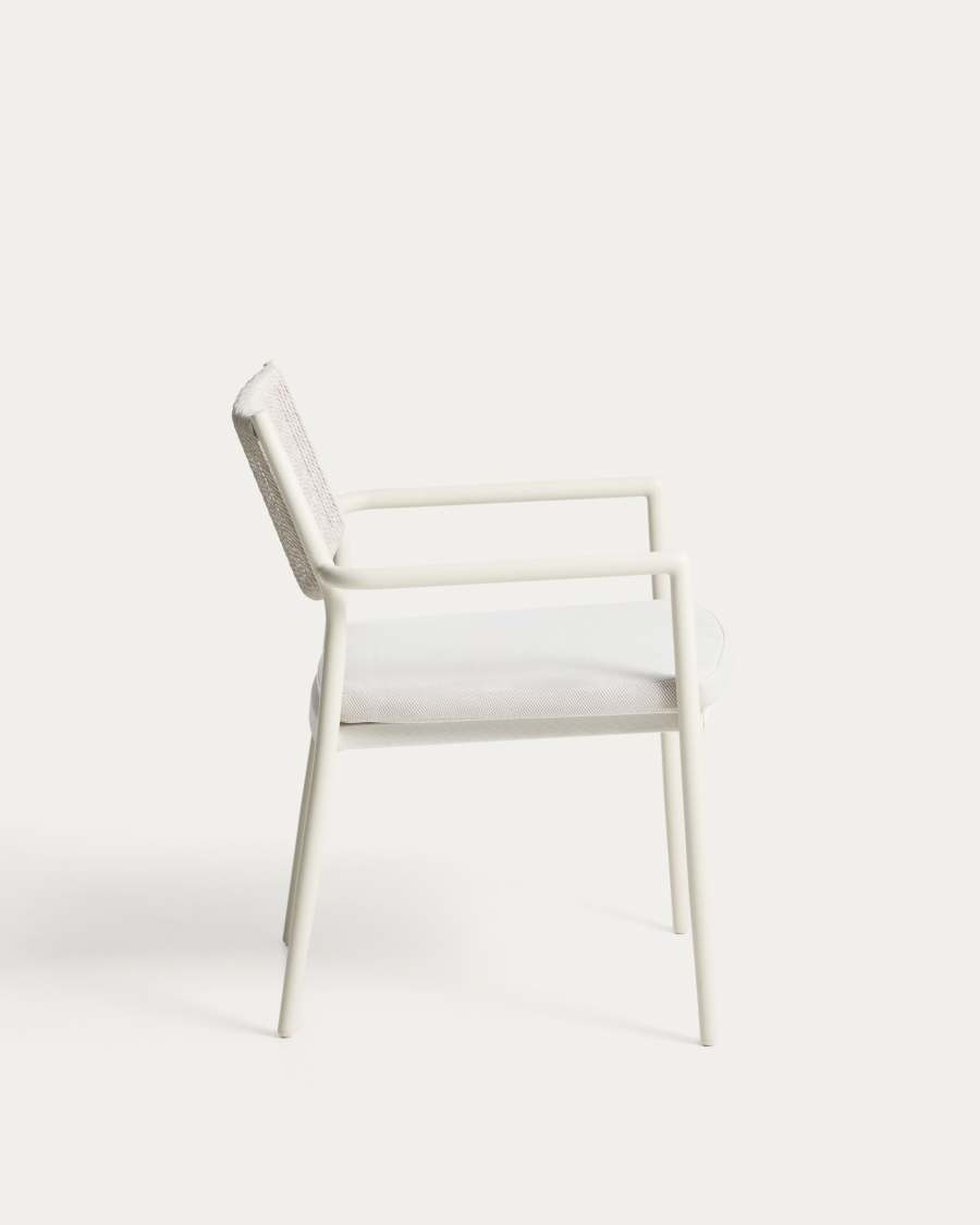 Argasi stackable outdoor chair in ecru aluminium and grey synthetic rope cord